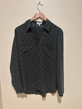 Express Green Sheer Polka Dot the Portofino Slim Fit Size L